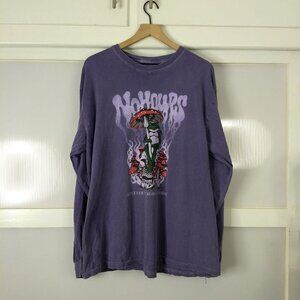 No Hours Clothing Purple Long Sleeve Tee Frog Skull Mushroom Graphic Size XL